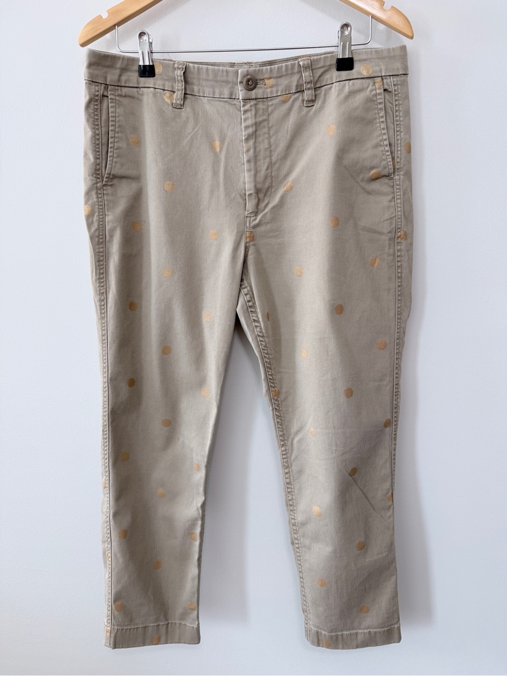 J. Crew Perfect Everyday Chino Pants Metallic Gold Polka Dots 8 Petite